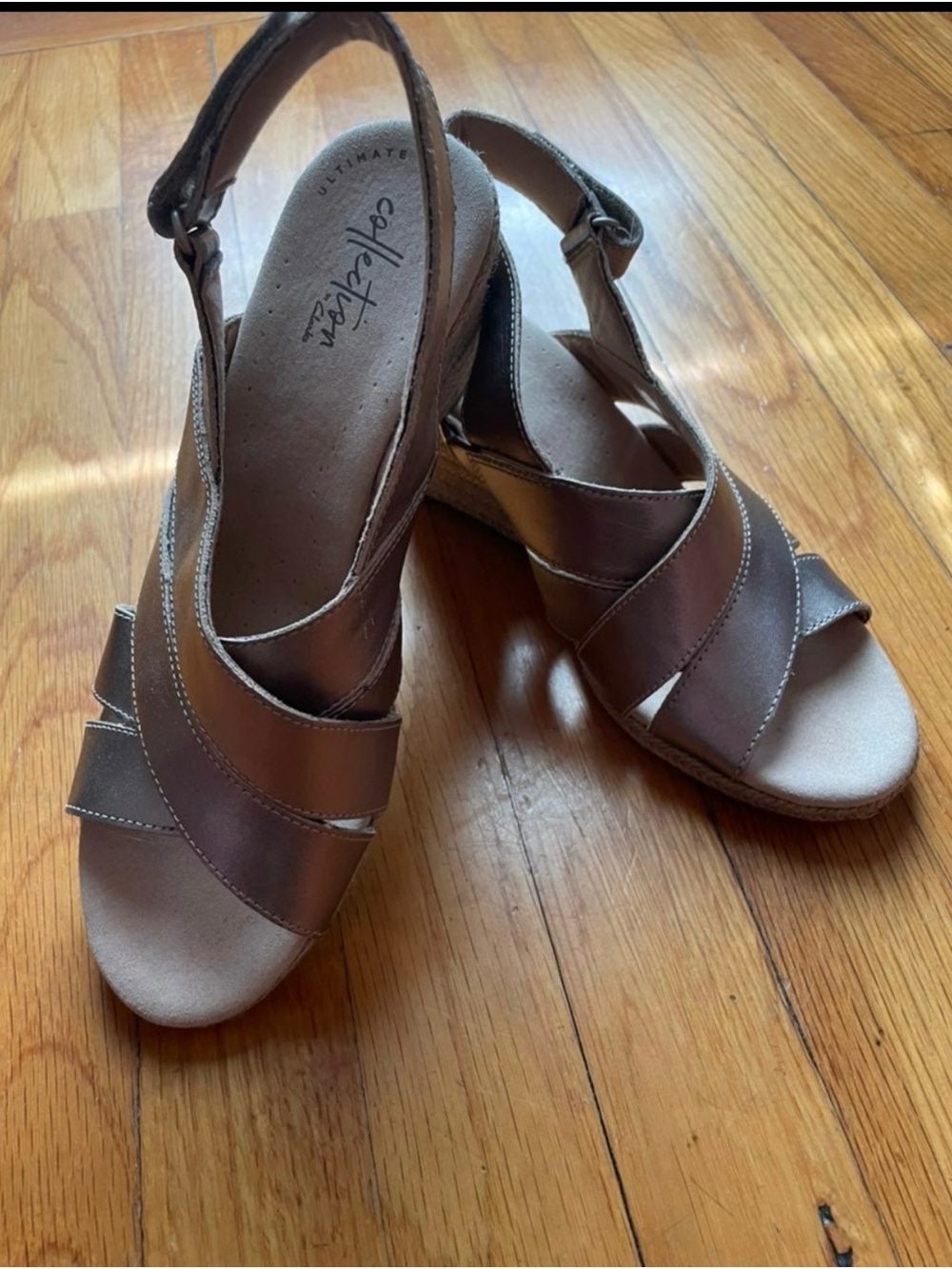Clarks Metallic Slingback Wedge Sandals